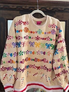 Queen of Sparkle Candy Garland Embellished Sweatshirt - Christmas - QOS - Large